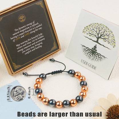 10mm magnetic copper bead bracelet gift set with coin size comparison and kraft box