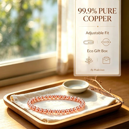99.9 percent pure copper beaded stretch bracelet with eco gift box by Pealicious