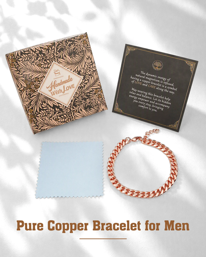 Men's pure copper Cuban link bracelet gift set with handmade with love box and cleaning cloth
