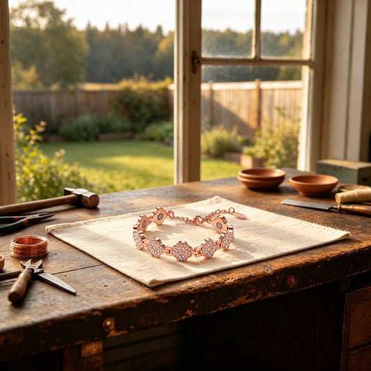 Rose gold magnetic copper four-leaf clover bracelet with crystal links