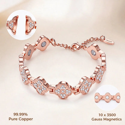 Magnetic clasp and 3500 gauss magnets on pure copper clover bracelet